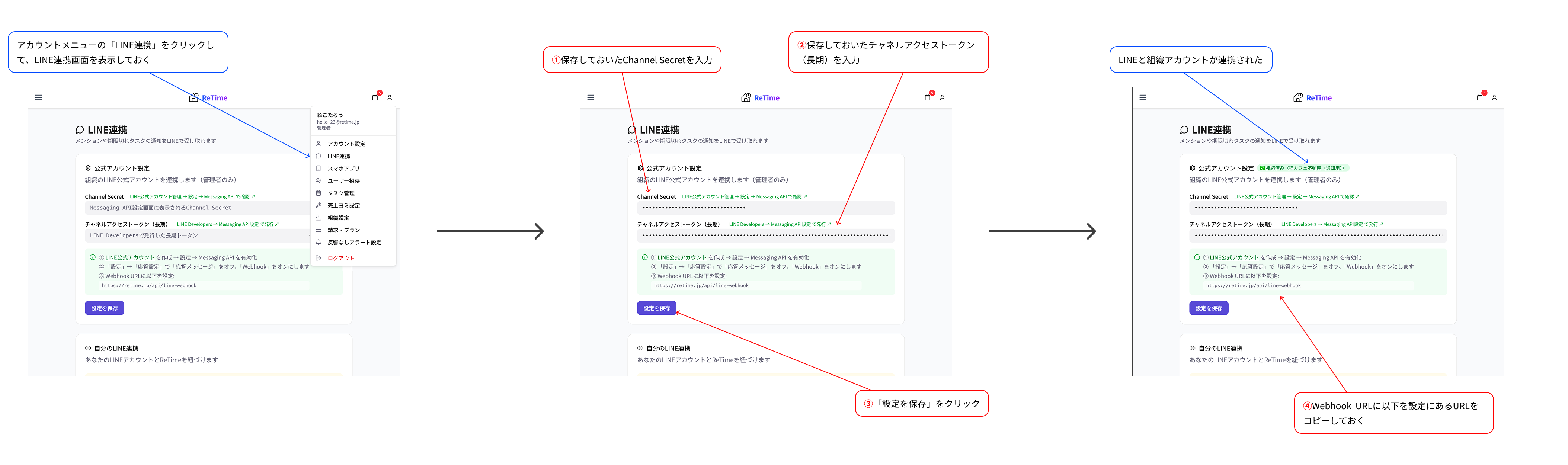 ReTime LINE連携設定画面 - 設定の流れ